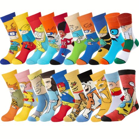 20 Pairs of Vibrant Men's Cartoon Anime Crew Socks - Ultra Breathable, Comfy, Casual, Unisex, and Versatile for Outdoor Activities All Year Round