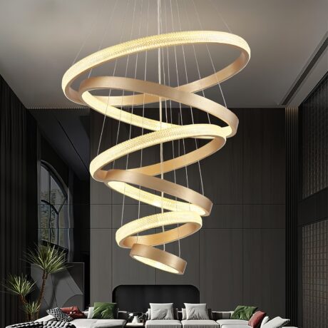 Modern LED Light, 6 Rings Gold Chandeliers Lighting Fixture For High Ceiling Staircase Dining Living Room Foyer (D27.55'')