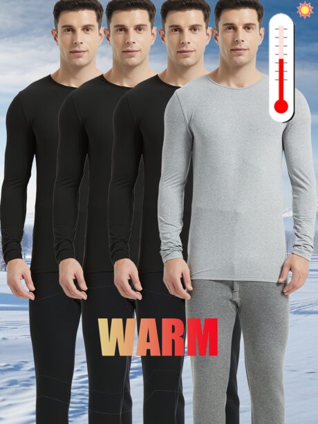 4 Pack Men's Inner Fleece Thermal Undershirt Soft Warm Top Underwear Men Warm Comfort Functional Underwear Thermal Underwear