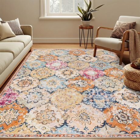 1pc Vintage-inspired Bohemian Chic Area Rug - Abstract Grid Pattern, Non-slip Backing, Suitable for Living Rooms, Bedrooms, Offices, and Doorways - Durable, Soft, and Easy to Clean