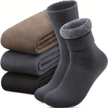 Thermal Socks For Men, Thick Winter Outdoors Warm Socks Mens, Soft Chunky Warm Classic Hiking Walking Boot Crew Socks, 3 Pairs