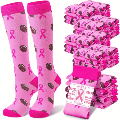 48 Pairs of Inspirational Breast Cancer Awareness Calf Socks - Soft, Pink Ribbon, Knee High Compression Socks with Uplifting Sock Cards - Over The Calf, Bulk, Comfortable, Supportive, and Meaningful Socks for Women