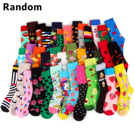 40 Pairs Of Random Women's Socks Colorful Fashion Pattern Novelty Crazy Combed Cotton Socks (United States Sizes 5-9)