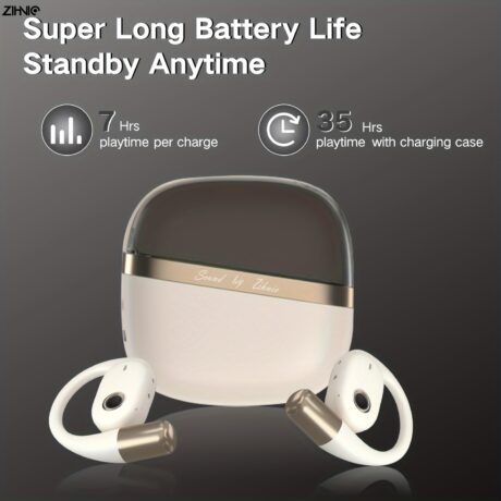 ZIHNIC True Wireless Open Ear Headphones With Mic, BT Earbuds With Earhooks, Fast Charging, 35Hrs Playtime, Compatible With Anyphone-